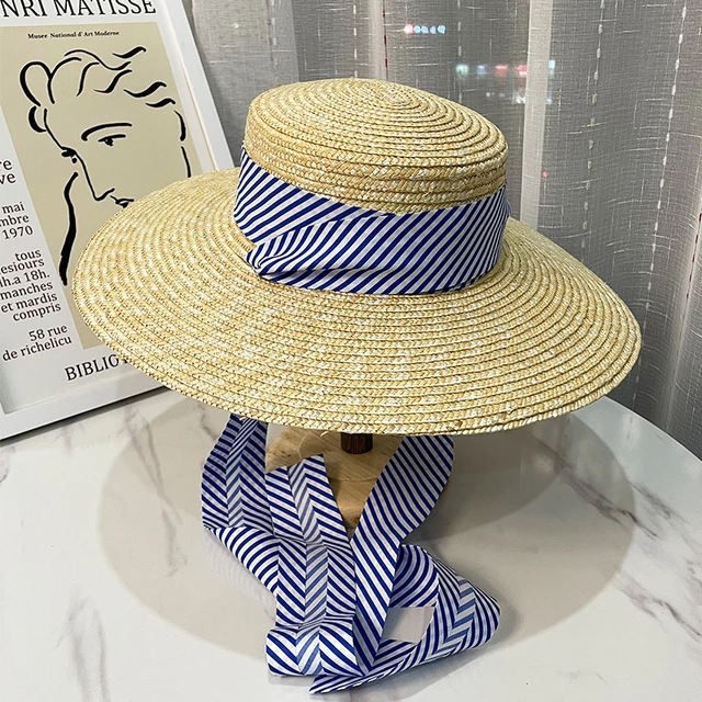 Lady beach straw hat w/ color stripe hat band - CNCAPS