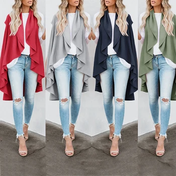 

Women 2019 Autumn Winter Midi Long Cardigan Female Outwear Jacket Coat Solid Color irregular Collar 2019 New Clothing