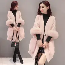

New winter fur coat female lamb hair real mink loose coat real fox wool sheep shearing coat mid-length