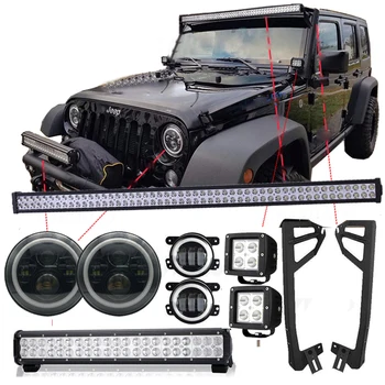 

For Lada uaz4x4 7" led Headlight combination kits with 52"/22"/4"Led Light bar +Roof Mount Bracket for jeep Wrangler Hummer H1 2