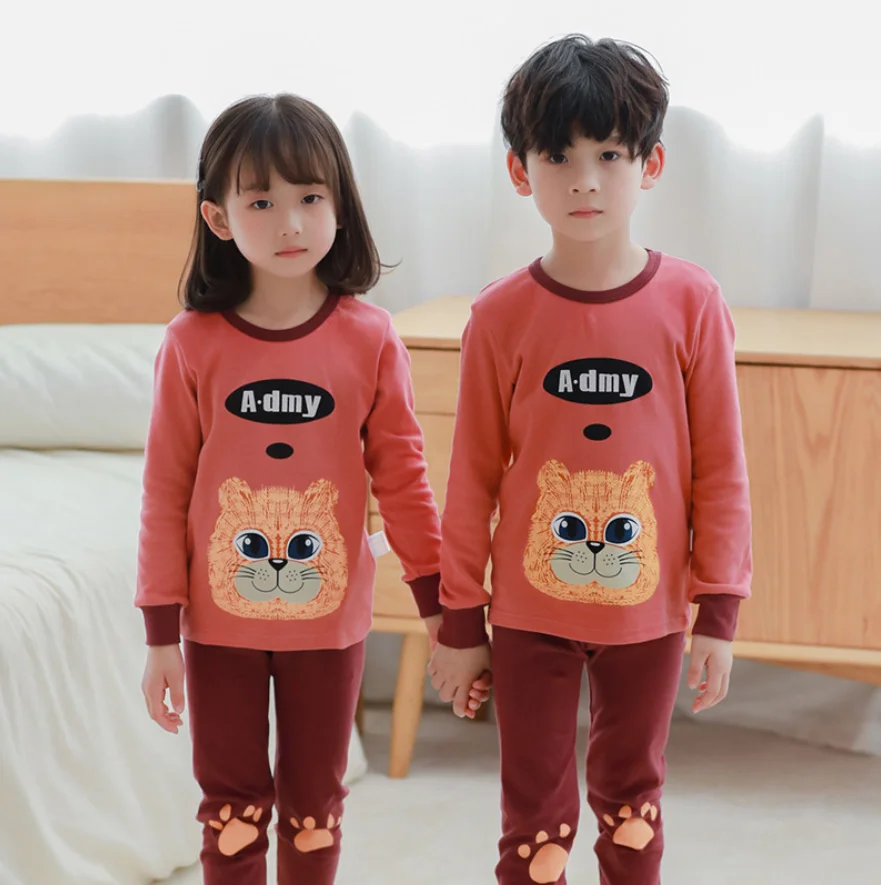 2-Pieces Children Cotton Pajamas Clothing Set Boys & Girls Cartoon Sleepwear Suit Sets Kids Long-sleeved Pants Pajamas Sets nightgowns elegant