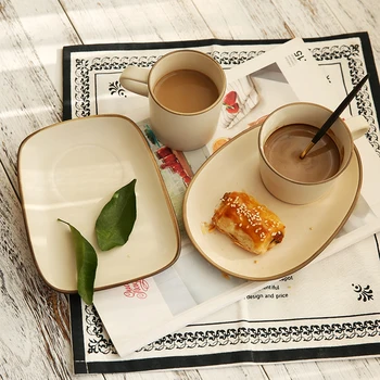 

180ml Creative Japanese Style Matte Surface Ceramic Coffee Set Nordic Style Retro Pottery Style Coffee Mugs and Spoon