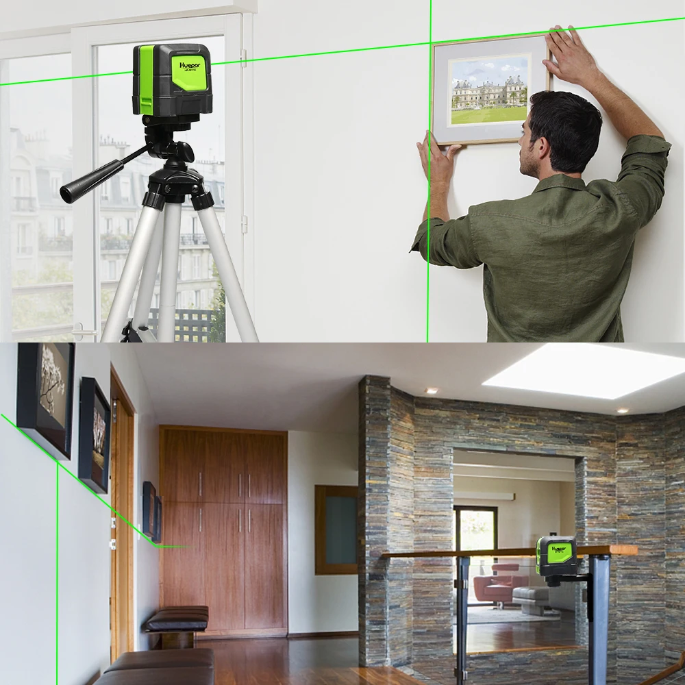 Laser Level Huepar 2 lines Green Laser Level Laser Self Leveling Vertical & Horizontal Line with Magnetic Base