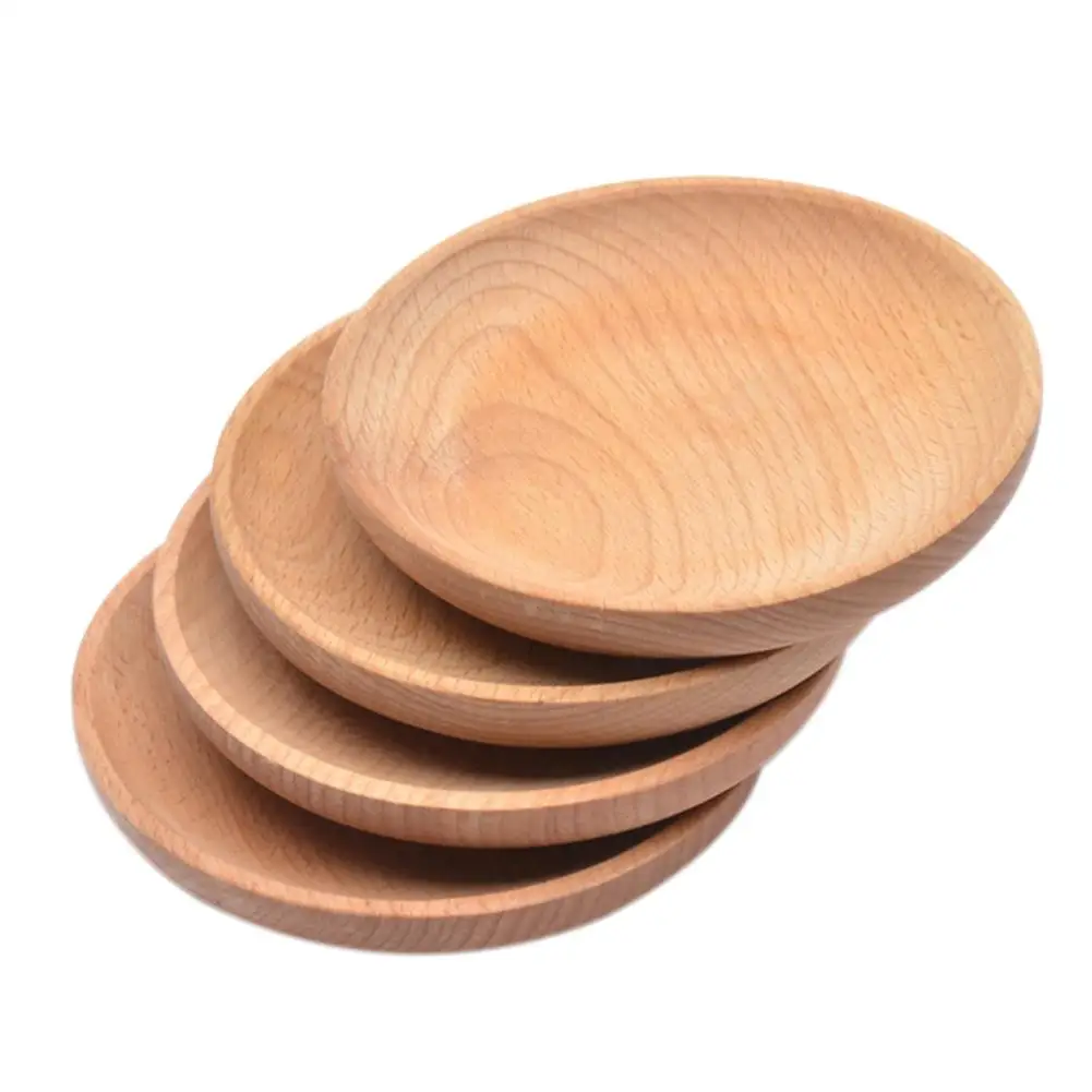 

Solid Wood Round Dinner Plate Serving Snack Fruit Tray Dessert Plate Organizer Holder Sushi Dish Dinnerware Tableware Home Decor