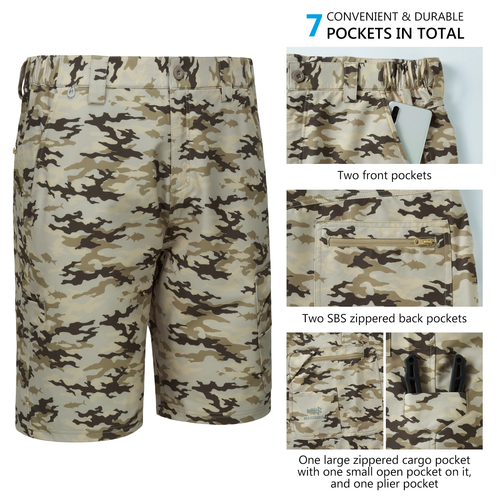 Bassdash Mens Fishing Cargo Shorts Quick Dry UPF 50+ Water Resistant Pockets Outdoor Hiking Surfing Camping fly fishing clothes