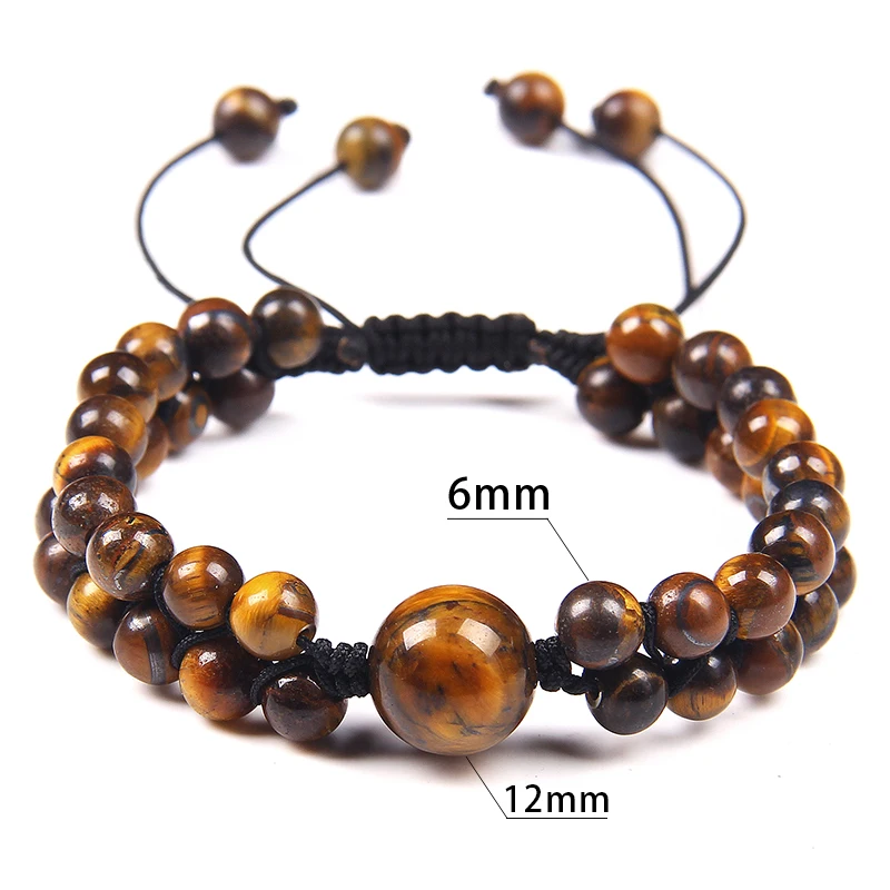 Natural Stone Handmade Braided Double Tiger Eye Bracelet Adjustable Energy Healing Colorful Beaded Bracelet For Men Fine Gifts - Image 6