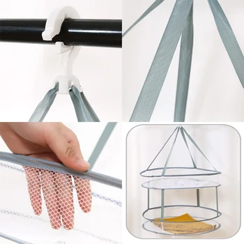 

Collapsible Windproof Clothes Basket Polyester Breathable Dry Socks Drying Rack Laundry Rac Double-Layer Clothes Drying Net