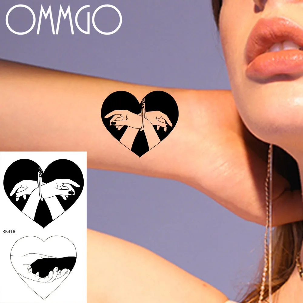 Finger Handcuffs Heart Shaped Temporary Tattoos For Men Women Body Art Neck Tatoo Paper Paste
