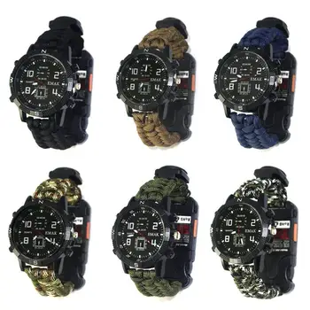 

Military Paracord Survival Sport Swimming Wrist Watch Tactical Bracelet Outdoor emergency survival multi-function watch flash