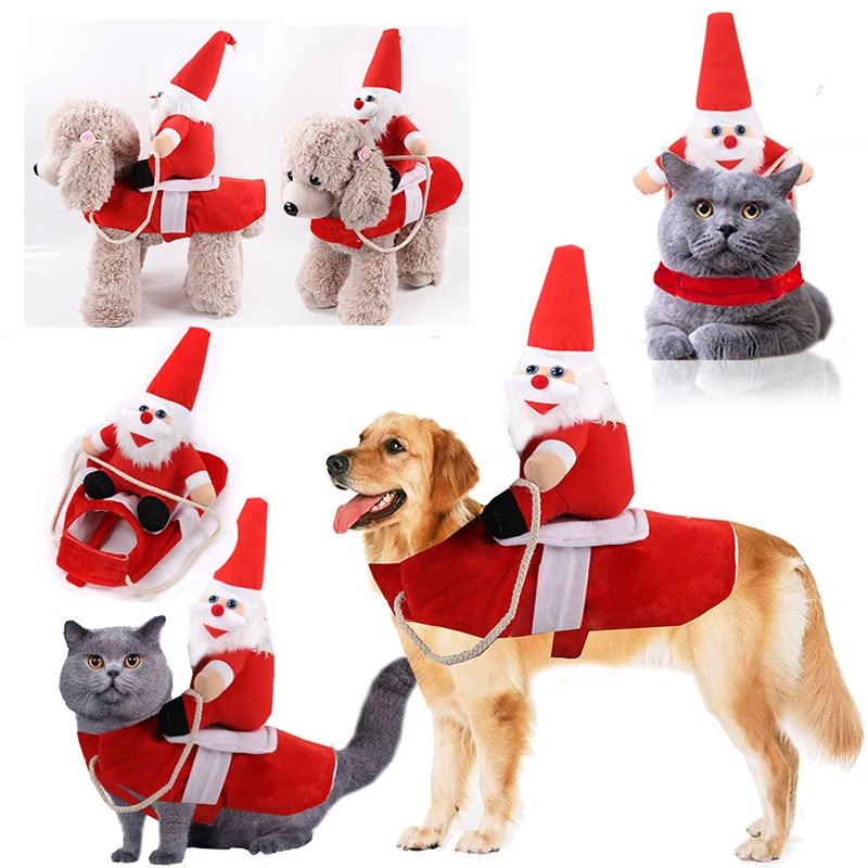 Зимние теплые рождественские костюмы для собак, кошек, праздников, вечеринок, Забавный костюм Санта Клауса, костюм ковбоя для маленьких и средних собак, кошек