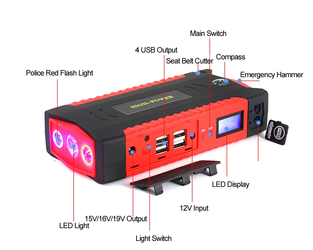 Супер мощный автомобильный стартер power Bank 600A портативный автомобильный аккумулятор бустер зарядное устройство 12 В пусковое устройство бензиновый дизельный автомобильный стартер