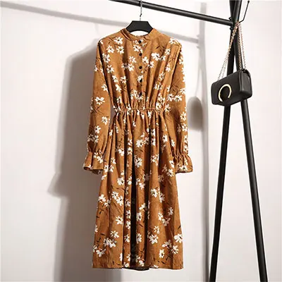 Вельветовое платье средней длины с рукавом-бабочкой, женское винтажное платье с эластичной талией, многоцветное женское модное платье с цветочным рисунком - Цвет: 11