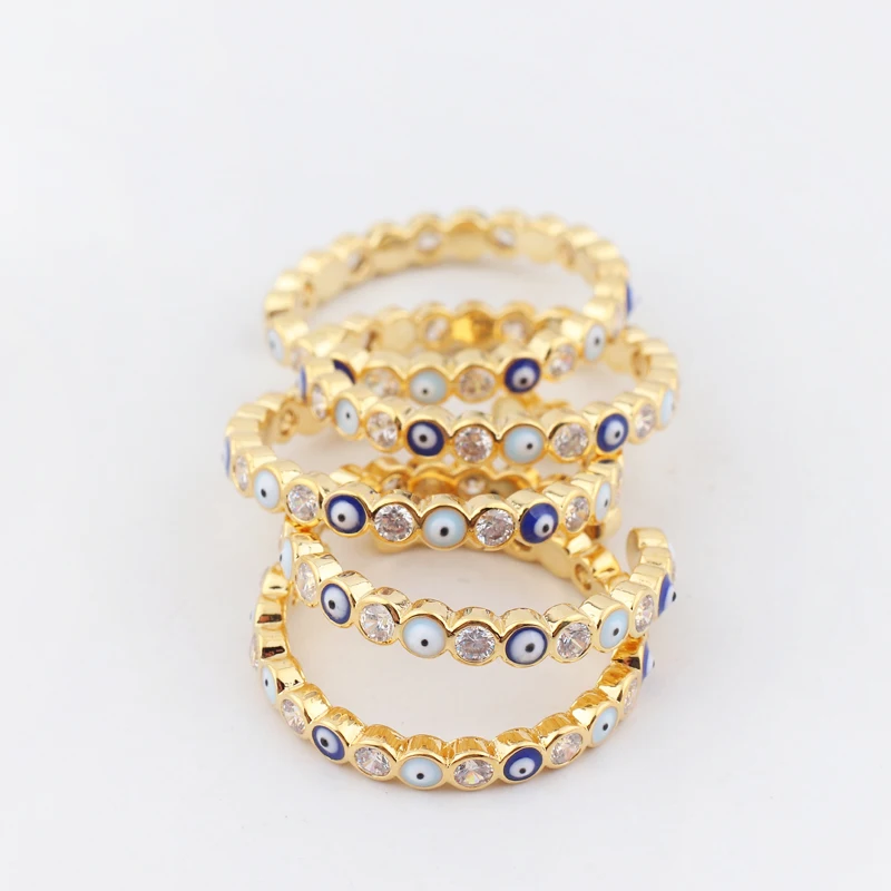 Lucky Eye Blue Turkish Evil Eye Open Ring Copper Gold Color Finger Rings Adjustable for Women Girls Men Fashion Jewelry