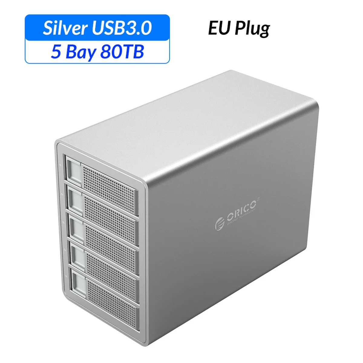 Silver EU Plug Док-станция для жесткого диска ORICO предприятия 80 ТБ с 150W встроенным питанием, двойной чип, чехол для жесткого диска 2,5, 3,5 дюйма, жесткие диски HD SSD - Цвет: Silver EU Plug