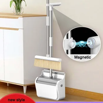 

Magnetic Plastic Broom Dustpan Combination Suit Foldable Extendable Combination Soft Hair Broom Combo Household Cleaning Tools