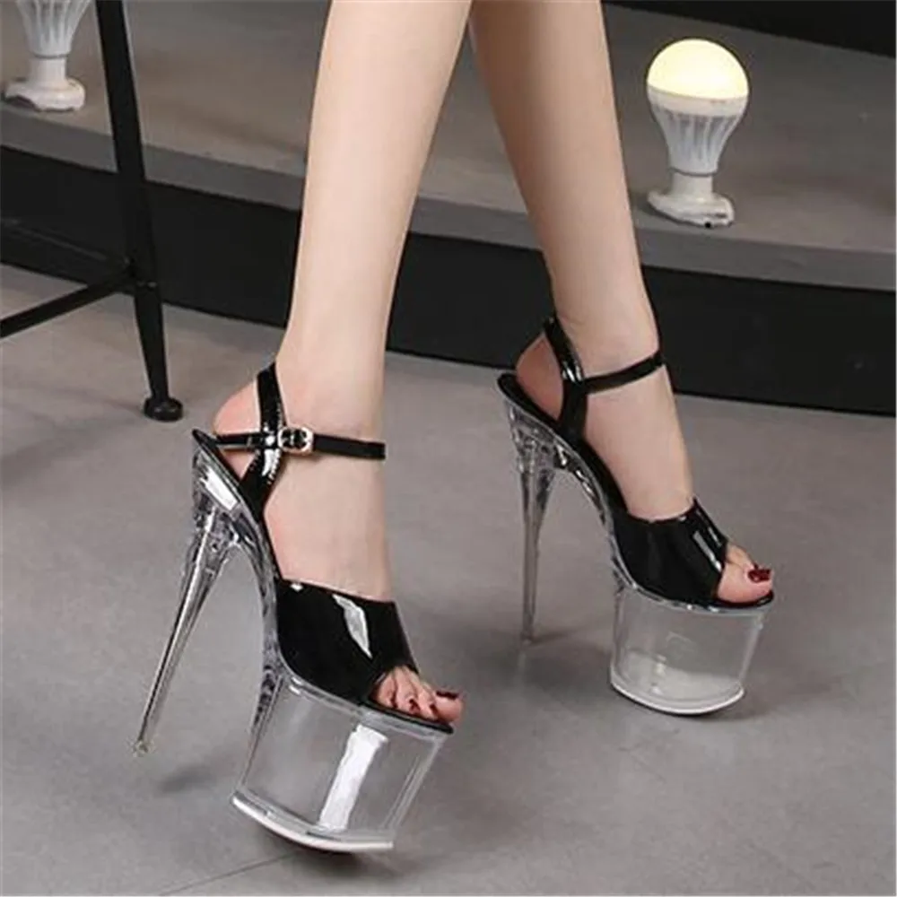 

New Sexy Women Sandals High Heels 17.5 CM Summer Transparent Crystal Platform Stilettos Ladies Thin Heels Wedding Shoes 34-42 43