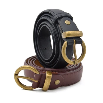 

Gold Buckle Thin Belt for Jeans PU Leather Slim Women Waist Belt Black Brown Female Girls Pants Waistband