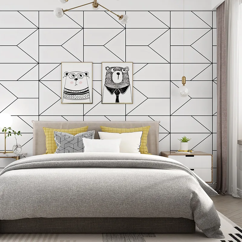 

Nordic Black White Lines Wall Papers Home Decor Minimalist Geometric Wallpaper Roll For Living Room Bedroom Wallls Mural