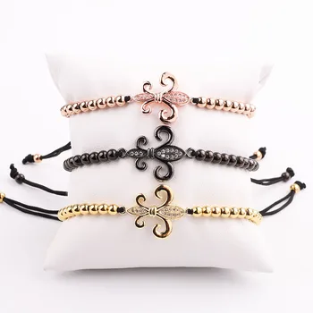 Jaravvi High Quality CZ Micro Pave Flower Charm Stainless Steel Beads Cord Braided Macrame Friendship Bracelet Men Jewelry Gift