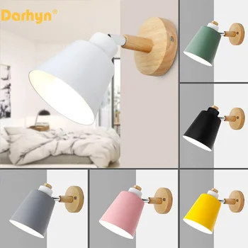 

LED Wall Lamp Bedside Cabinet Wall Lamp Nordic Simple Modern Wall Lamp Study Bedroom Wall Lamps Macarons 6 color Adjustable E27