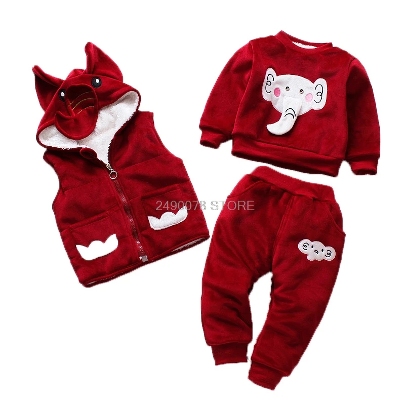 3pcs Newborn kids baby Girls Warm coat+pants Outfits & set Girls Winter clothes