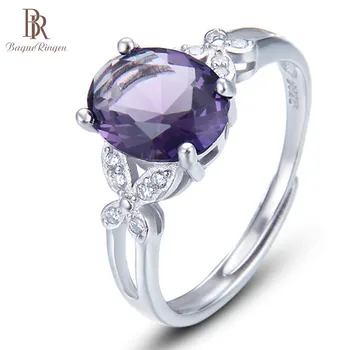 

Bague Ringen Explosive S925 Sterling Silver Zircon Ring with 8*10mm Amethyst rose gold color Butterfly Fresh elegant temperament