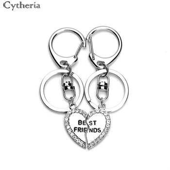 

Best friends BFF keychains round rhinestone Key ring Gold silver plated statement family Car key holder gift for bestfriend sis