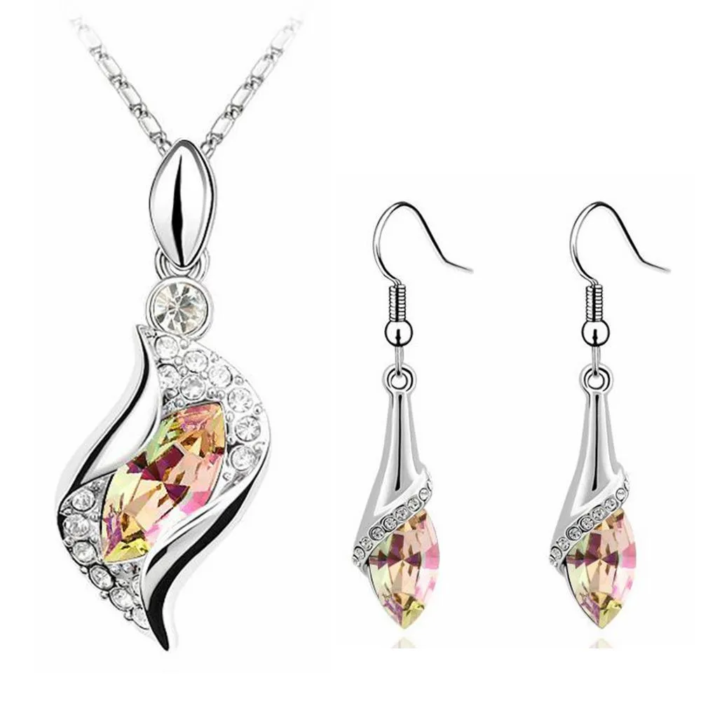 Модный Ювелирный Набор из кристаллов Swarovski, длинные висячие серьги, ожерелье, подвески, Женские аксессуары для свадебной вечеринки, подарок-2811 - Окраска металла: Green