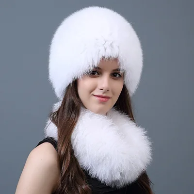 white НОВАЯ шапка из лисьего меха женский нагрудник дамские осенне-зимние шапки для настоящей зимне наушники шапка шарф Двухсекционный модный Теплый головной убор шарф Набор Женская шапка - Цвет: white