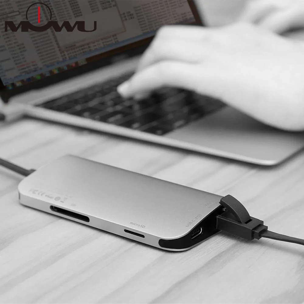 MOWU USB C концентратор 8 в 1 USB-C концентратор тип-c для мульти USB 3,0 HDMI 4k RJ45 адаптер питания Тип c хаб сплиттер для Macbook Pro Air