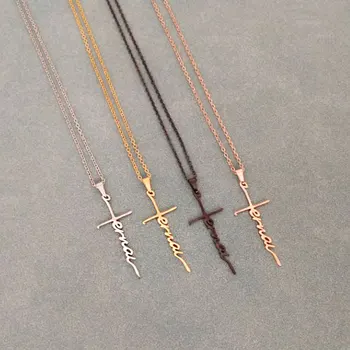 

1Pc New Design Eternal Letter Stainless Steel Necklace Cross Pendant Kids Girls Women Chokers Statement Necklace Cute Gift
