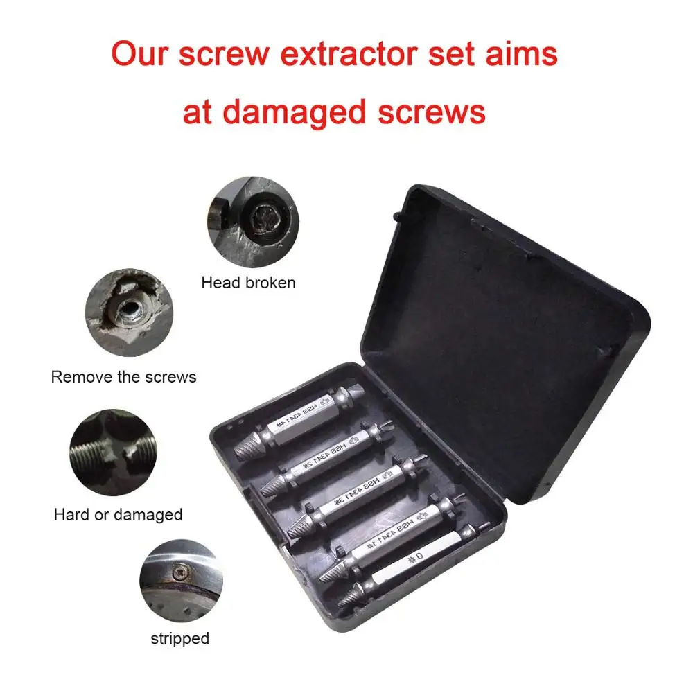 NINDEJIN 5pcs Damaged Screw Extractor Drill Bit Extractor Drill Set Broken Speed Out Bolt Extractor Bolt Stud Remover Tool