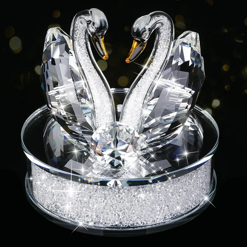 

Handmade Crystal Swan Crystal Animal Figurines Glass Car Ornament Decor Couple Swan With Base perfume bottle Xmas Decor Gift