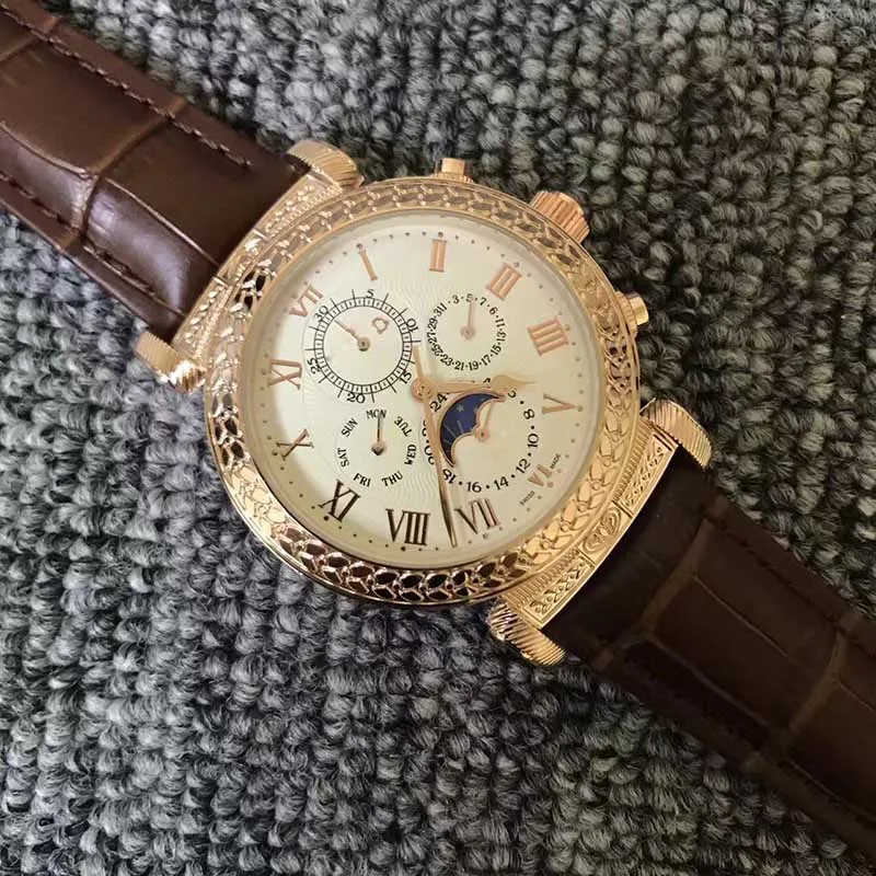 6 Модные мужские часы из кожи AAA s PP SKY MOON Tourbillon, дизайнерский чехол с гравировкой, автоматические часы, мужские Роскошные наручные часы от ведущего бренда - Цвет: 6