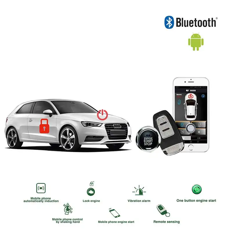 

Auto Remote Start Smartphone APP PKE Start Stop Button Car Engine Start Keyless Entry Car Alarm System Central Locking/Unlock