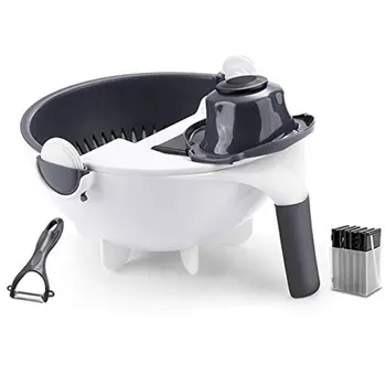 

Slicer Rotating Spiralizer Vegetables Slicer 9 in 1 Chopper Vegetable Slicer with 7 Blades Kitchen Knife Drain Basket