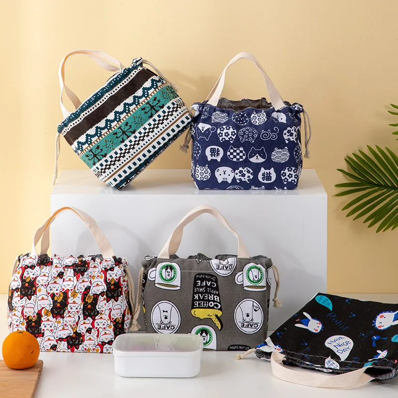 

Cotton Linen Lunch Thermal Bags Fashionable Outdoor Camping Hiking Picnic Containers Household Goods kitchen Tools Accessories