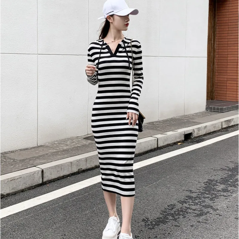 WOMENGAGA Long Sleeve Casual Striped 