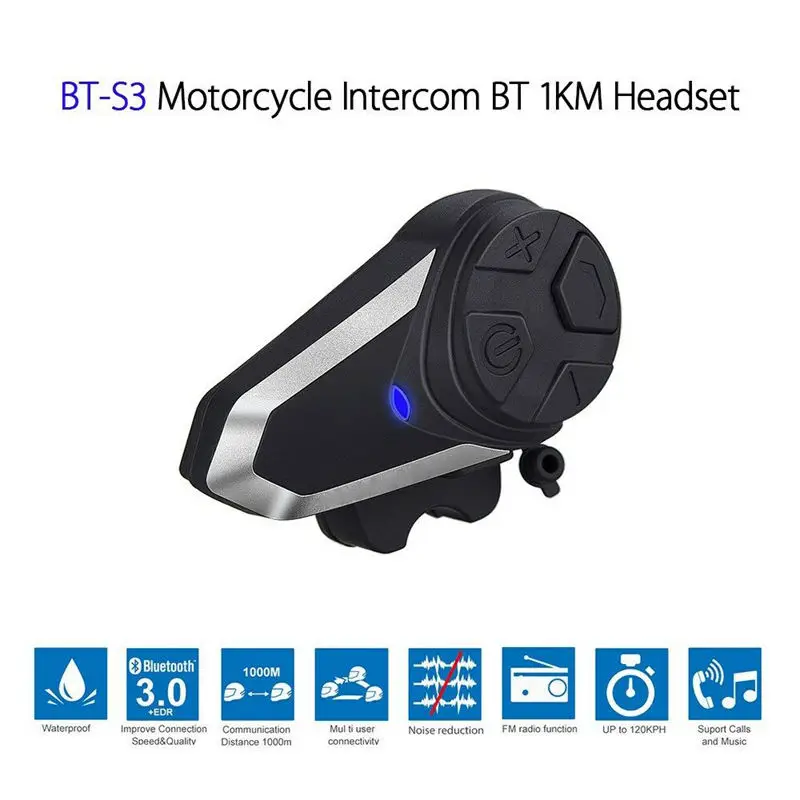 BT-S3 мотоциклетный Интерком 1000 м шлем водостойкий интерфон 3 Райдер на Макс шлем гарнитура ЕС штекер
