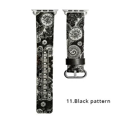 Black pattrne Мягкую хлопчатобумажную ткань и из натуральной кожи петлевой спортивный ремешок для смарт-часов apple watch 4 44/40 мм браслет ремешок для наручных часов iwatch серии 1/2/3, 42 мм, 38 мм - Цвет ремешка: Black pattrne