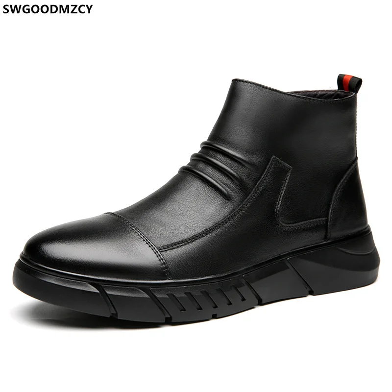 Botas de nieve para hombre, zapatos informales de cuero, Chelsea, Casuales, stivalis, gruesos, de invierno