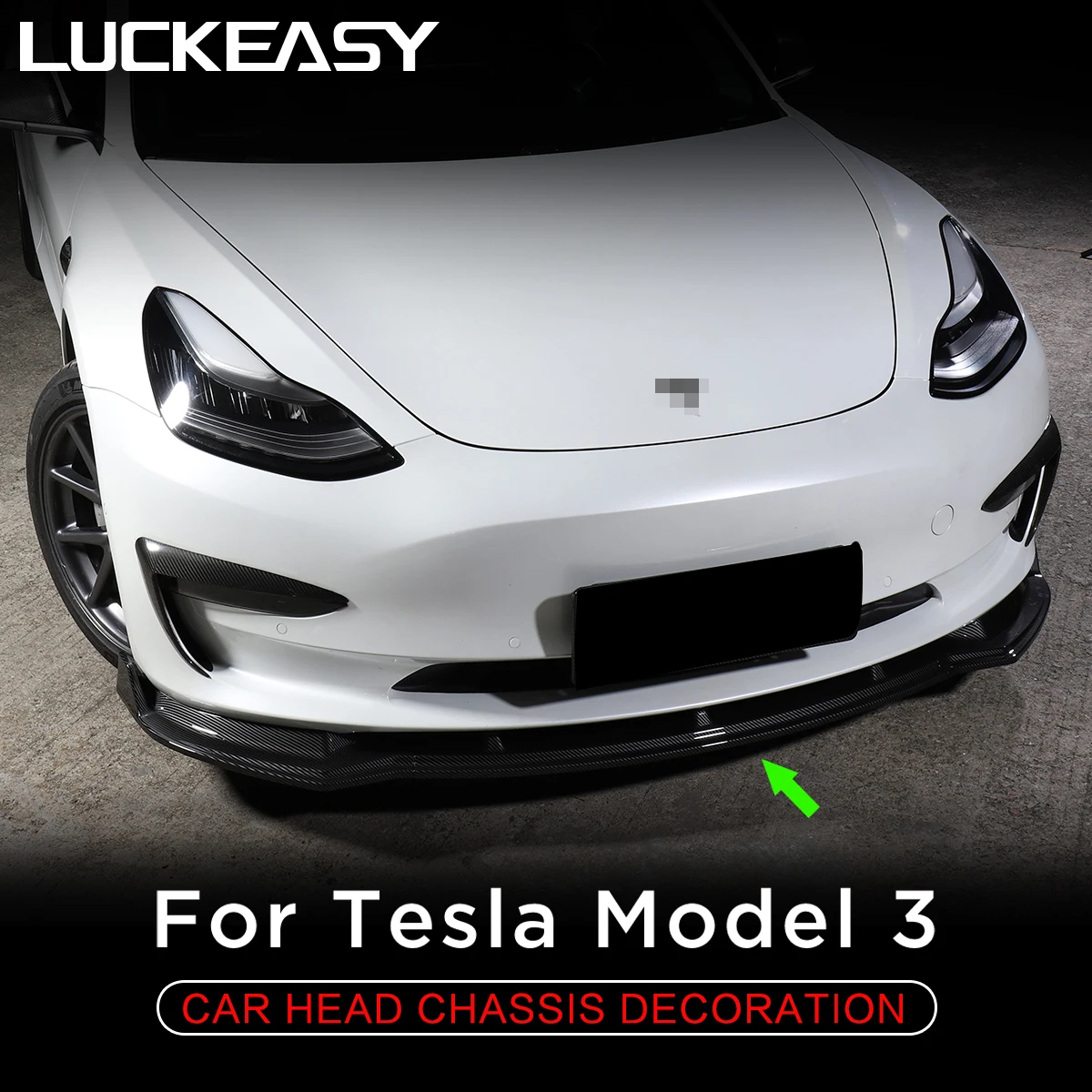 LUCKEASY защита переднего шасси автомобиля для Tesla модель 3- украшение шасси автомобиля 3 шт. комплект CF/черный