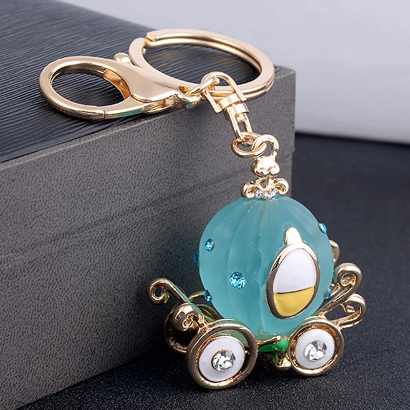 Purse Pendant Cute Keyfob Crystal Charm Pumpkin Carriage Keychain Key Ring 