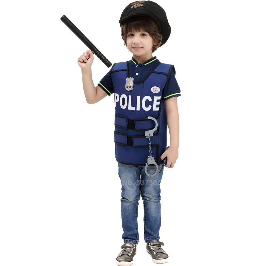 Карнавальные маскарадные костюмы для детей; костюм полицейского для мальчиков; жилет+ кепка; комплект одежды; детский армейский костюм для девочек; аксессуары для полицейского