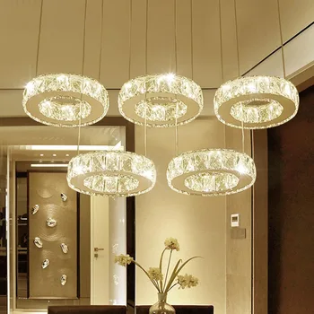 

Post-modern Restaurant Round Crystal Pendant Light LED Lighting Living Room Hanging Lamp Fixtures Droplight Dimming 3/5 Rings