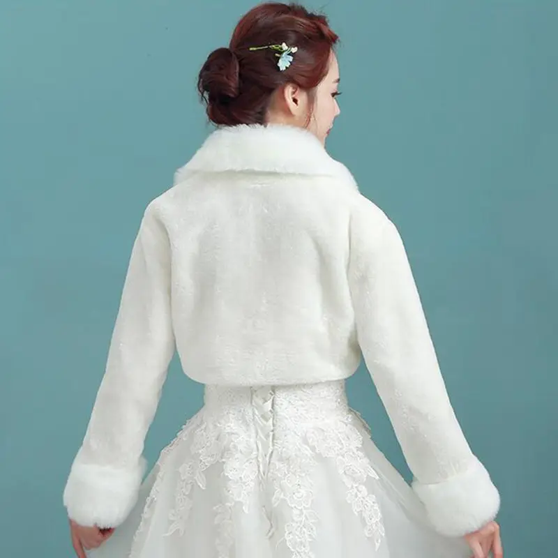 Женский винтажный белый плюш свадебный шарф кашемировый шаль длинный рукав вечерняя накидка для вечеринки Болеро принцесса утолщенная теплая Свадебная куртка
