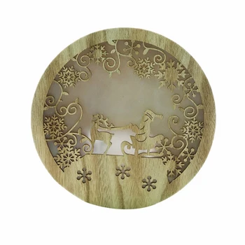 

Christmas Tree Led Lights Decoration Outdoor Round Wooden Light Santa Claus Home Decor Hanging Lamp ( B )