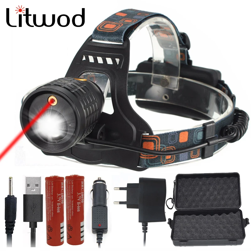 2 in 1 Headlamp Red Laser 5000lm Zoom LED Head Lamp White Light Hunting Flashlight Torch 18650 Rechargeable Bulbs Battery | Лампы и