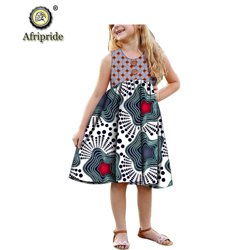 African Clothing for Children Kids African Dresses for Girl Ankara Wax Print Princess Mini Cute Dress Lovely AFRIPRIDE S1940019