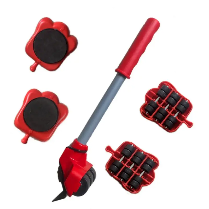 5Pcs Professional Furniture Mover Tool Set Heavy Stuffs Transport Lifter Wheeled Mover Roller with Wheel Bar Moving Hand Device-1
